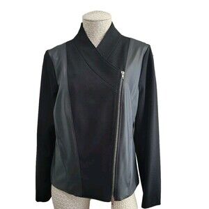 Elliott Lauren Black Vegan Leather Asymmetrical Jacket Coat Women's Size 8 EUC